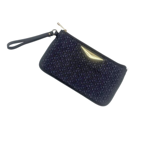 GUESS LOGO Handbags - GUESS LOGO black and gold hardware soft case clutch embossed G Faux leather